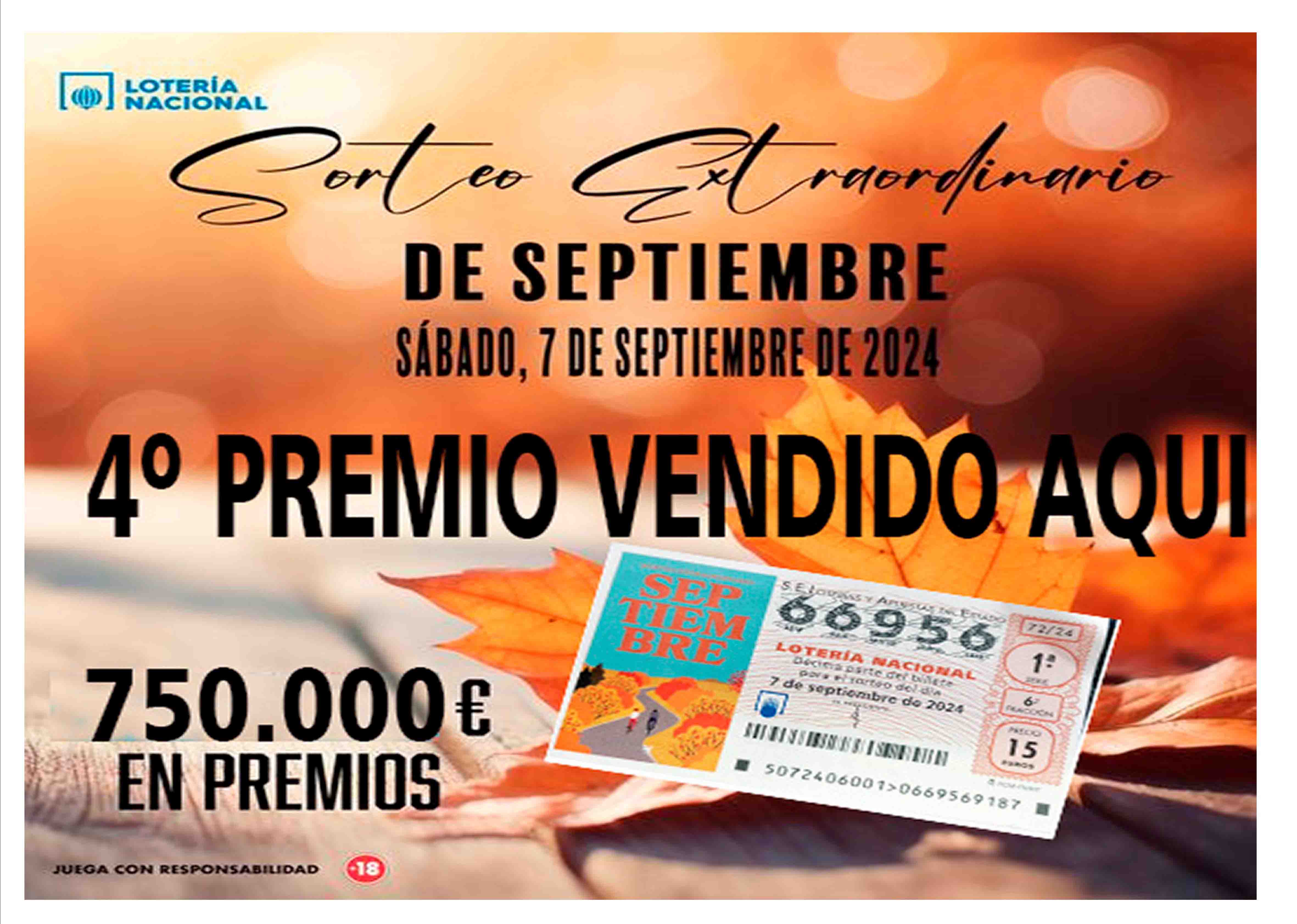 Cartel del premio de Loteria nacional del 7 Septiembre 2024